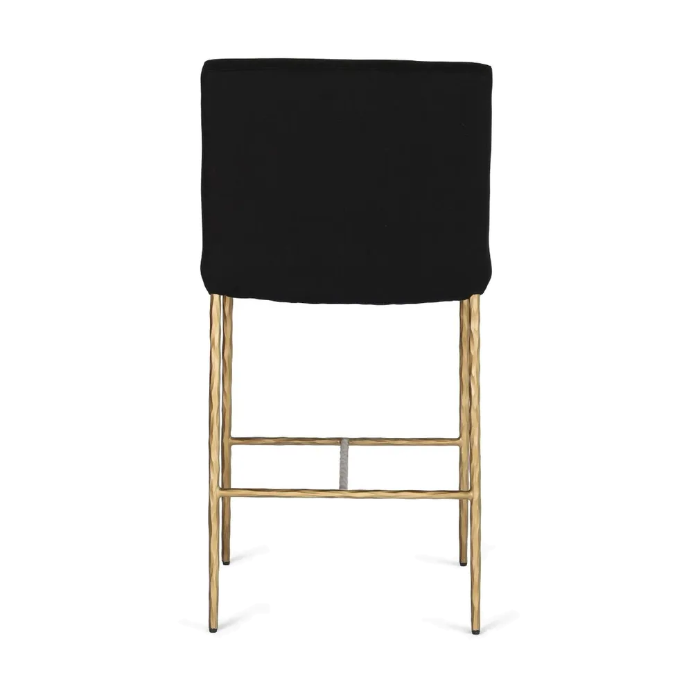 Hawthorne Brass Counter Stool with Back - Black Linen
