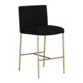 Heston Brass Kitchen Stool with Back - Black Linen