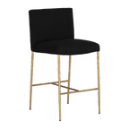 Heston Brass Kitchen Stool with Back - Black Linen