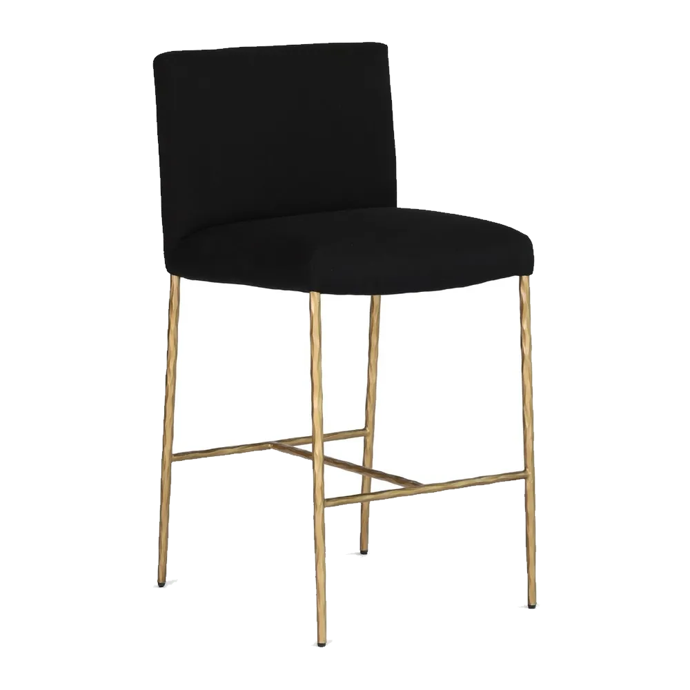 Heston Brass Kitchen Stool with Back - Black Linen