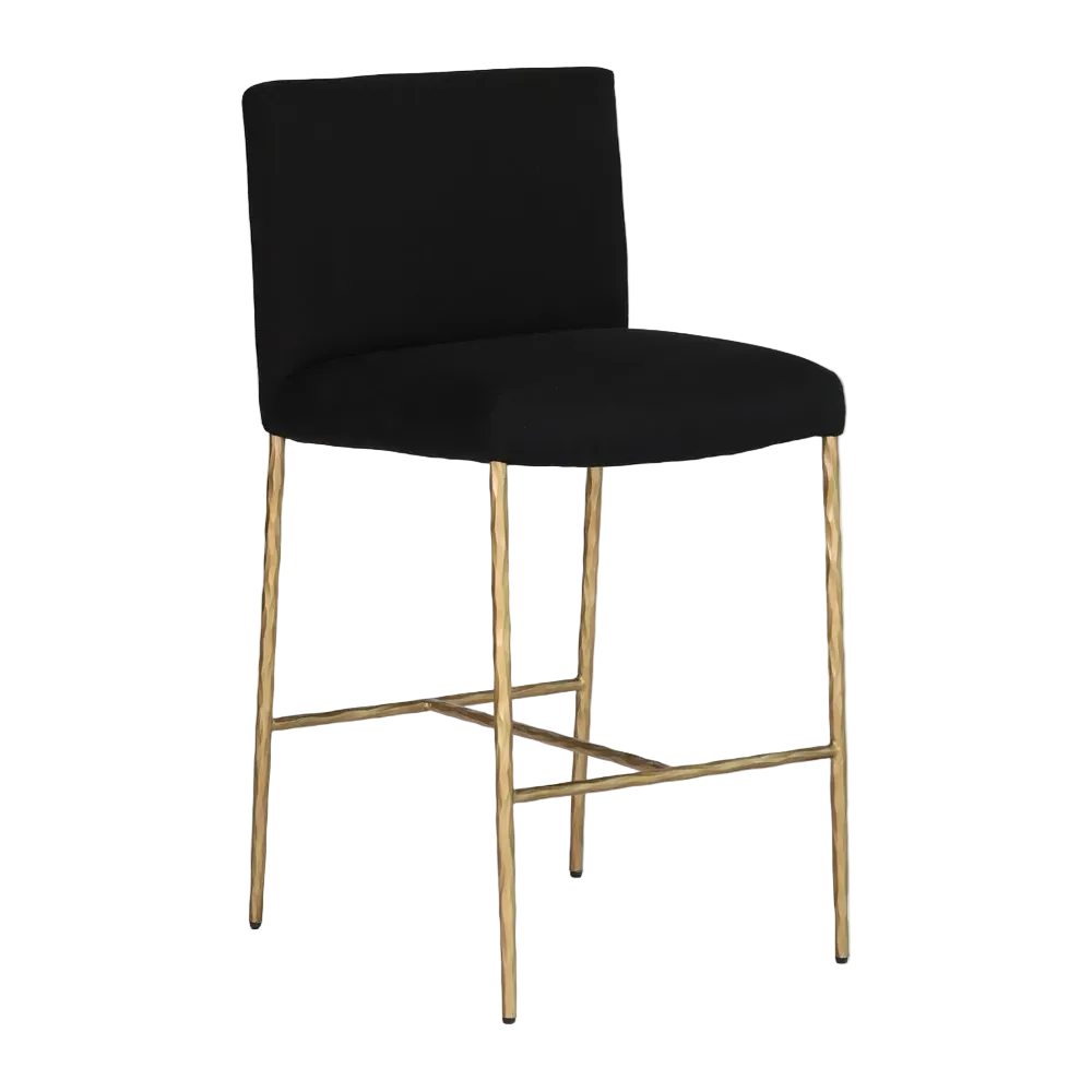 Hawthorne Brass Counter Stool with Back - Black Linen