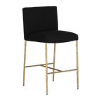 Hawthorne Brass Counter Stool with Back - Black Linen