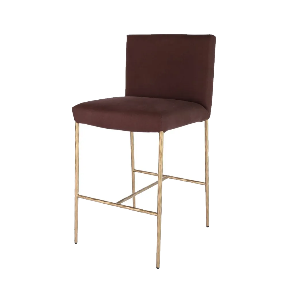 Heston Brass Kitchen Stool with Back - Chocolate Linen