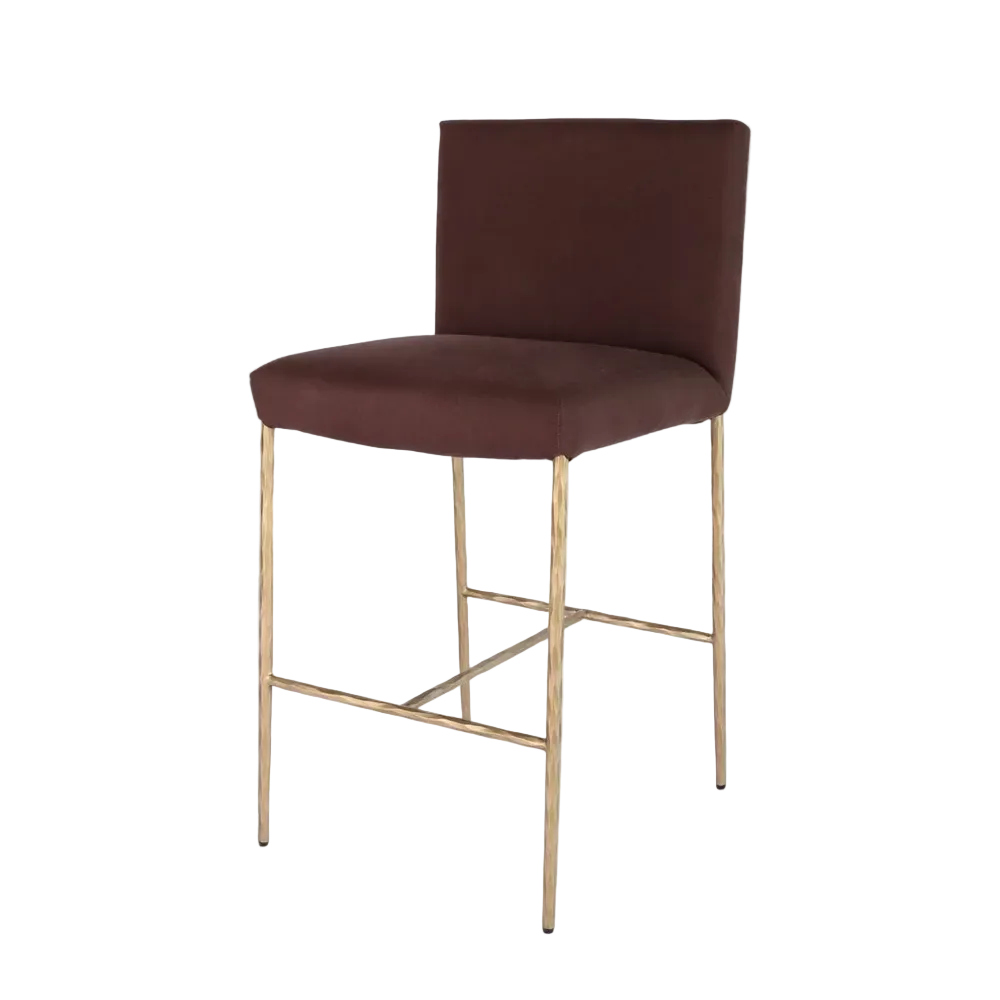 Hawthorne Brass Counter Stool with Back - Chocolate Linen