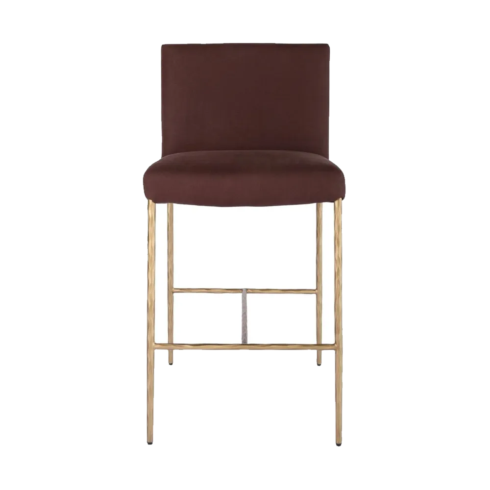 Heston Brass Kitchen Stool with Back - Chocolate Linen