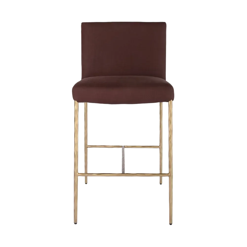 Hawthorne Brass Counter Stool with Back - Chocolate Linen