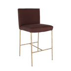 Heston Brass Kitchen Stool with Back - Chocolate Linen