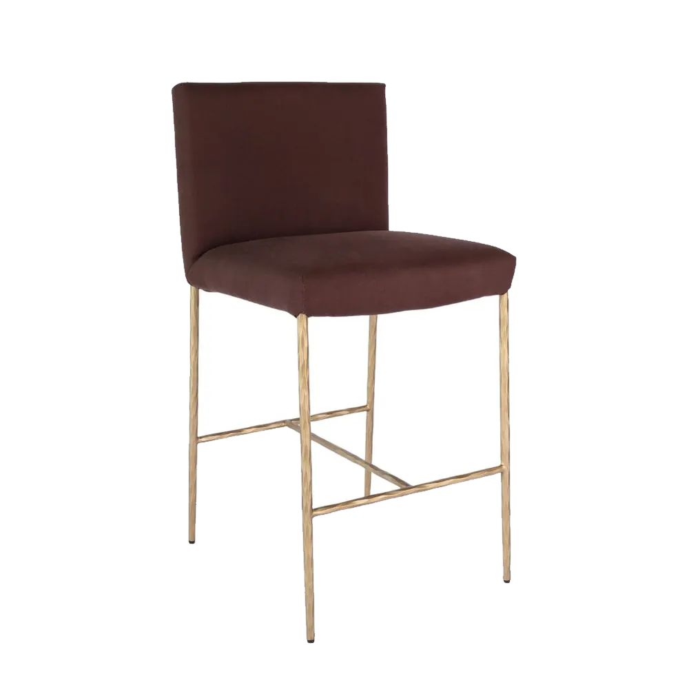 Heston Brass Kitchen Stool with Back - Chocolate Linen