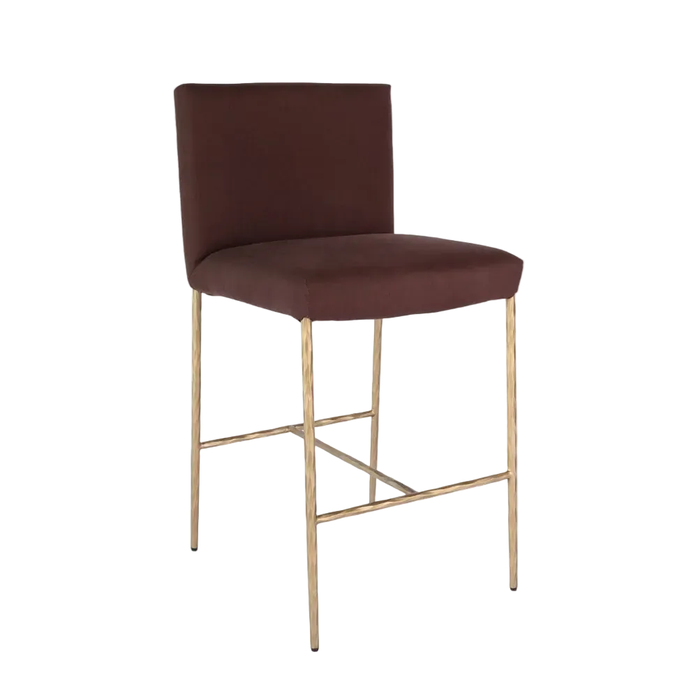 Hawthorne Brass Counter Stool with Back - Chocolate Linen