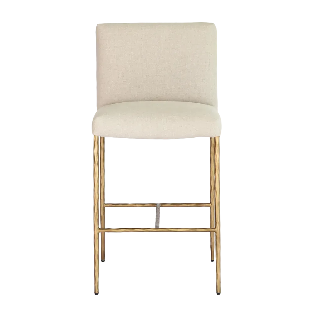 Hawthorne Brass Counter Stool with Back - Natural Linen