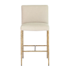 Hawthorne Brass Counter Stool with Back - Natural Linen