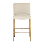 Heston Brass Kitchen Stool with Back - Natural Linen