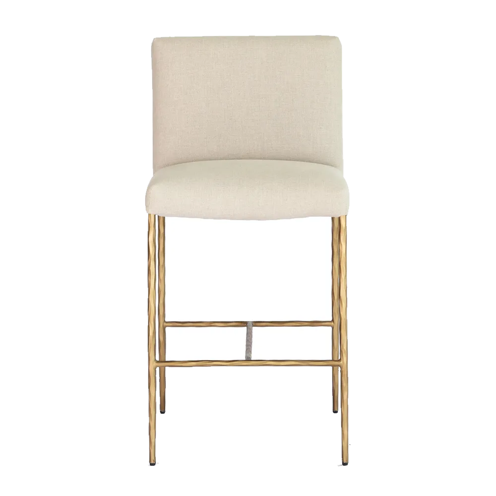Heston Brass Kitchen Stool with Back - Natural Linen