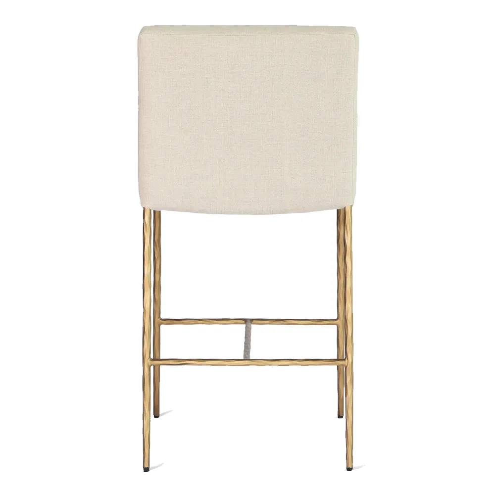 Heston Brass Kitchen Stool with Back - Natural Linen