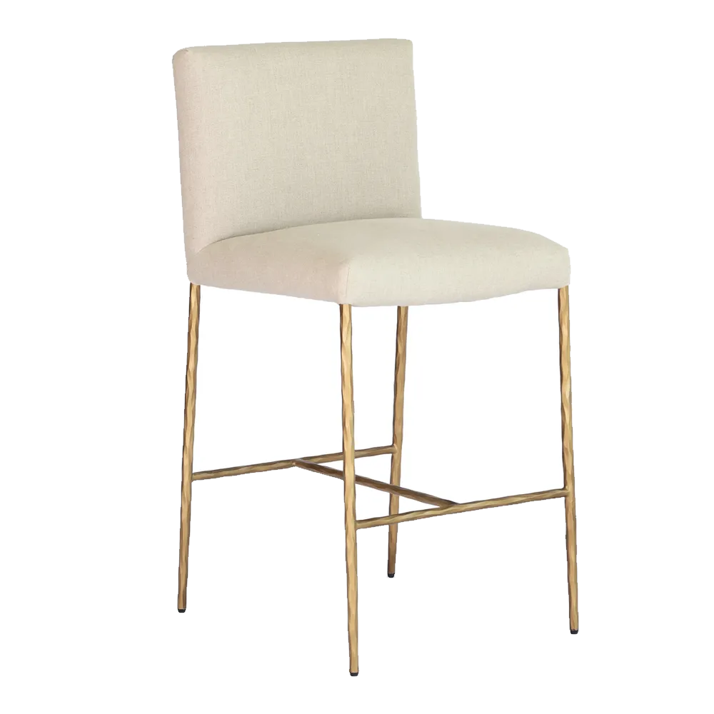 Heston Brass Kitchen Stool with Back - Natural Linen