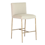 Heston Brass Kitchen Stool with Back - Natural Linen