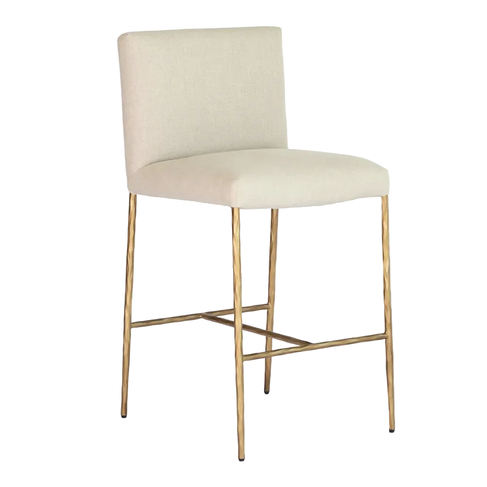 Hawthorne Brass Counter Stool with Back - Natural Linen