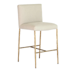 Hawthorne Brass Counter Stool with Back - Natural Linen