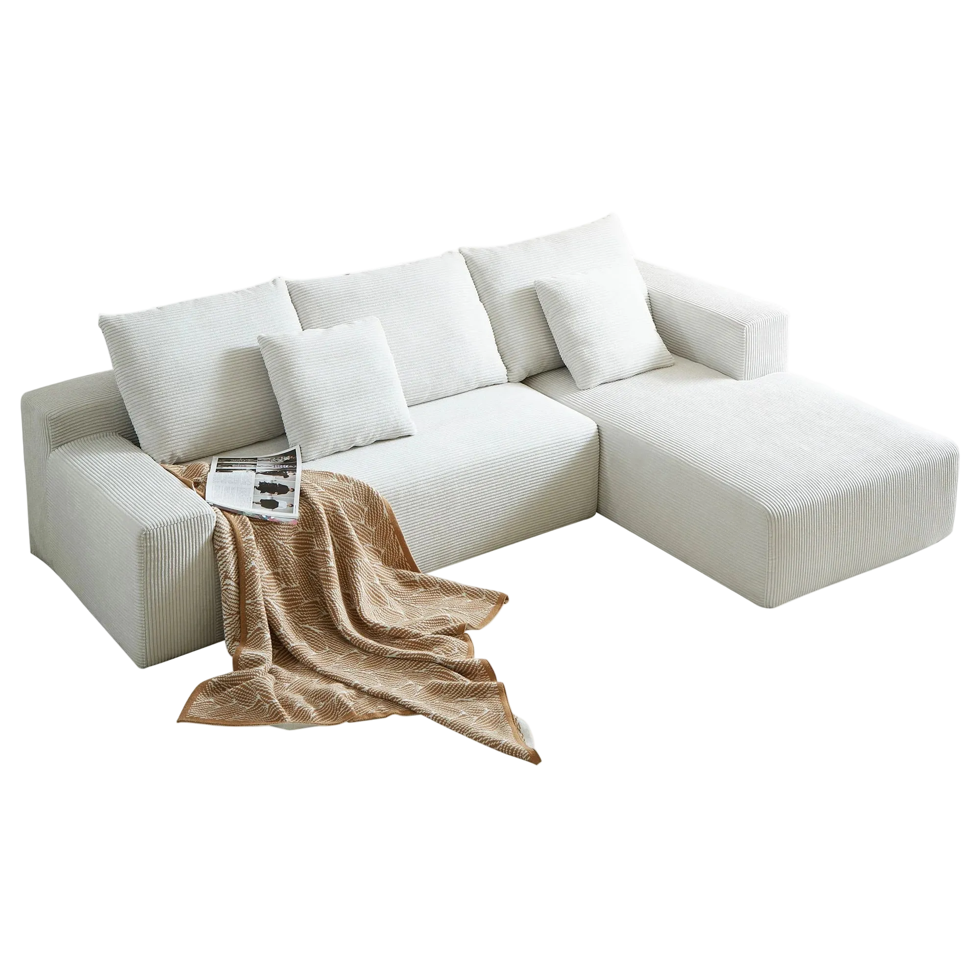 Nubo Corduroy Fabric Compressed Modular Corner Sofa, 3.5 Seater with RHF Chaise