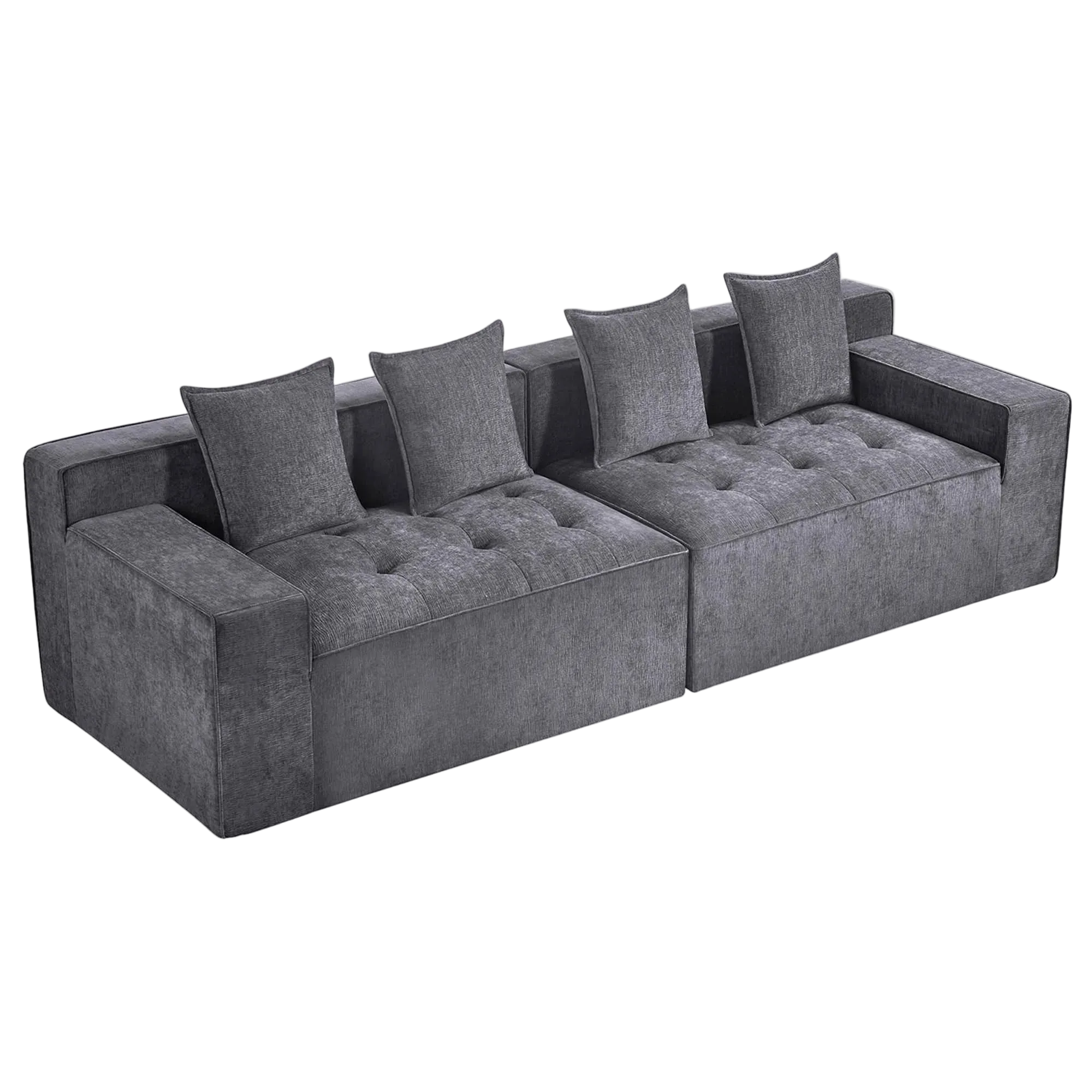 Kooma Chenille Fabric Compressed Modular Sofa, 4 Seater, Grey