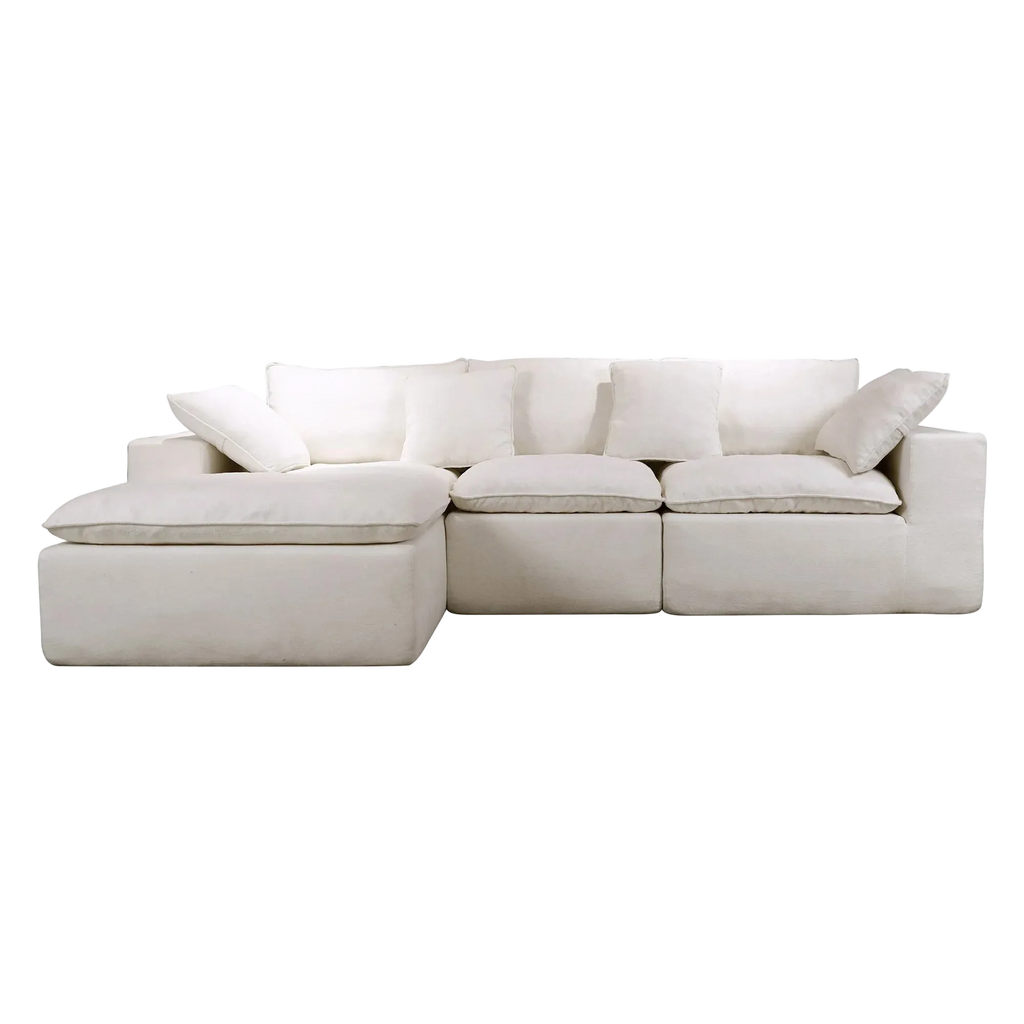 Velly Fleece Fabric Compressed Modular Corner Sofa, 3 Seater with Chaise, White