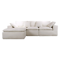 Velly Fleece Fabric Compressed Modular Corner Sofa, 3 Seater with Chaise, White