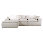 Velly Fleece Fabric Compressed Modular Corner Sofa, 3 Seater with Chaise, White