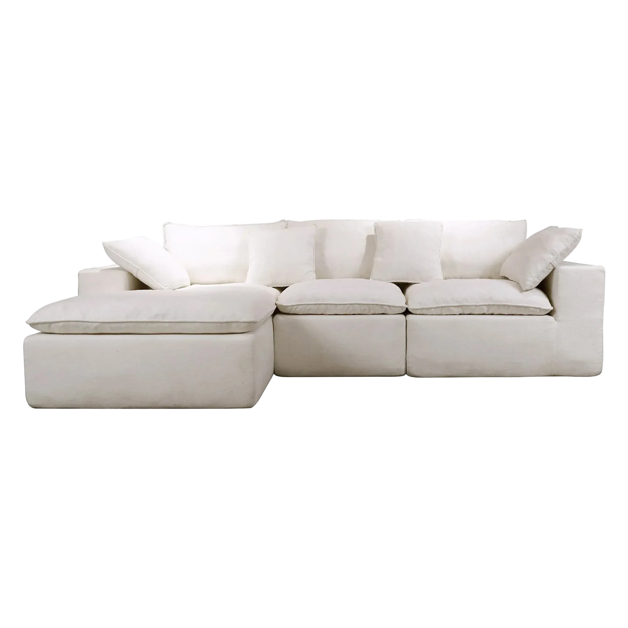 Velly Fleece Fabric Compressed Modular Corner Sofa, 3 Seater with Chaise, White