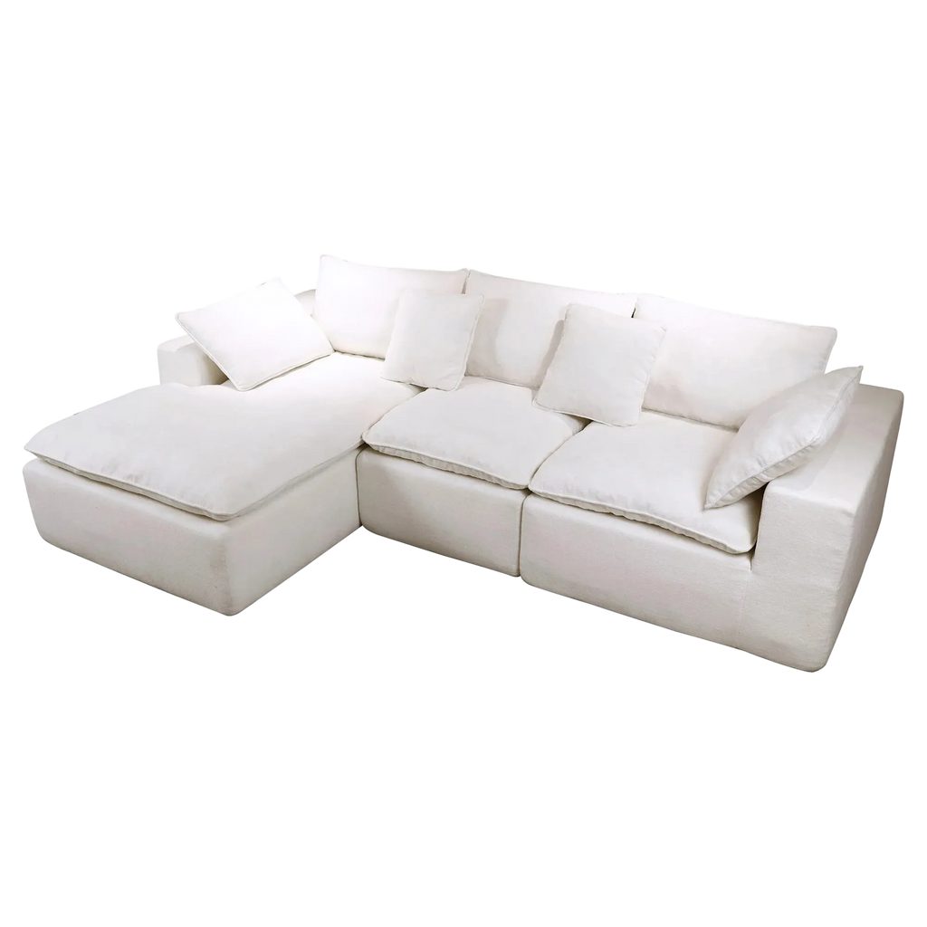 Velly Fleece Fabric Compressed Modular Corner Sofa, 3 Seater with Chaise, White
