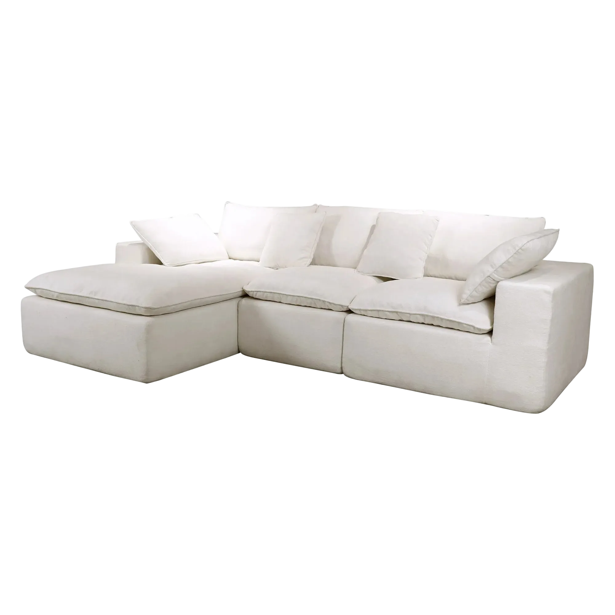 Velly Fleece Fabric Compressed Modular Corner Sofa, 3 Seater with Chaise, White