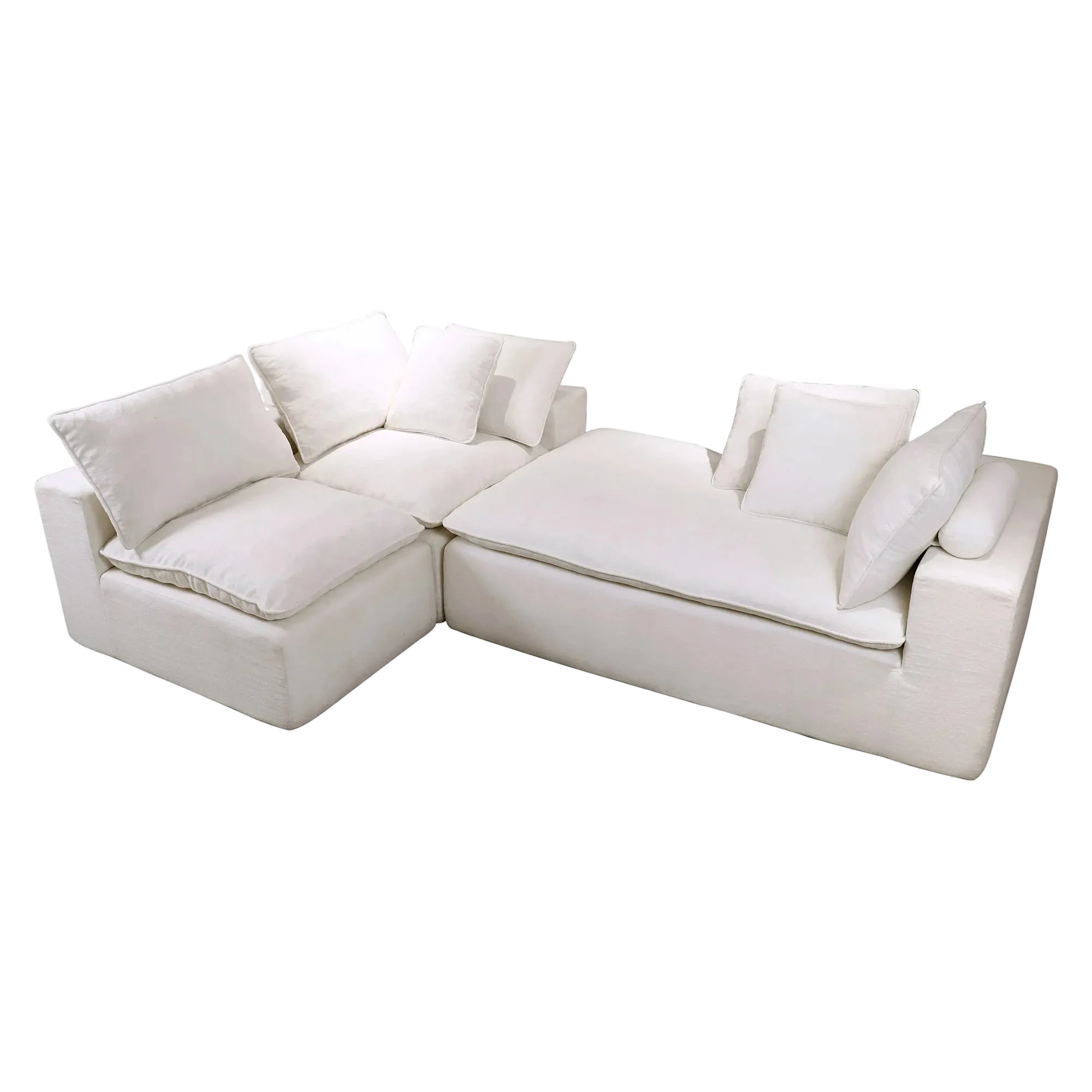 Velly Fleece Fabric Compressed Modular Corner Sofa, 3 Seater with Chaise, White