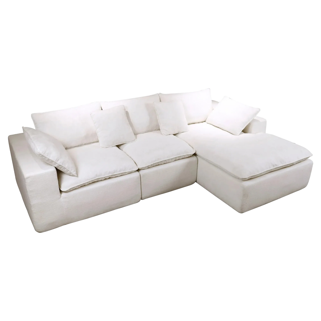 Velly Fleece Fabric Compressed Modular Corner Sofa, 3 Seater with Chaise, White