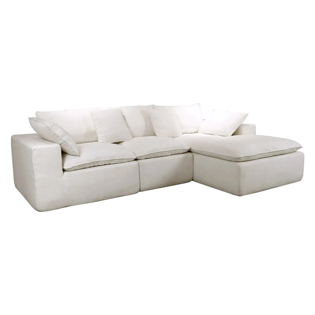 Velly Fleece Fabric Compressed Modular Corner Sofa, 3 Seater with Chaise, White