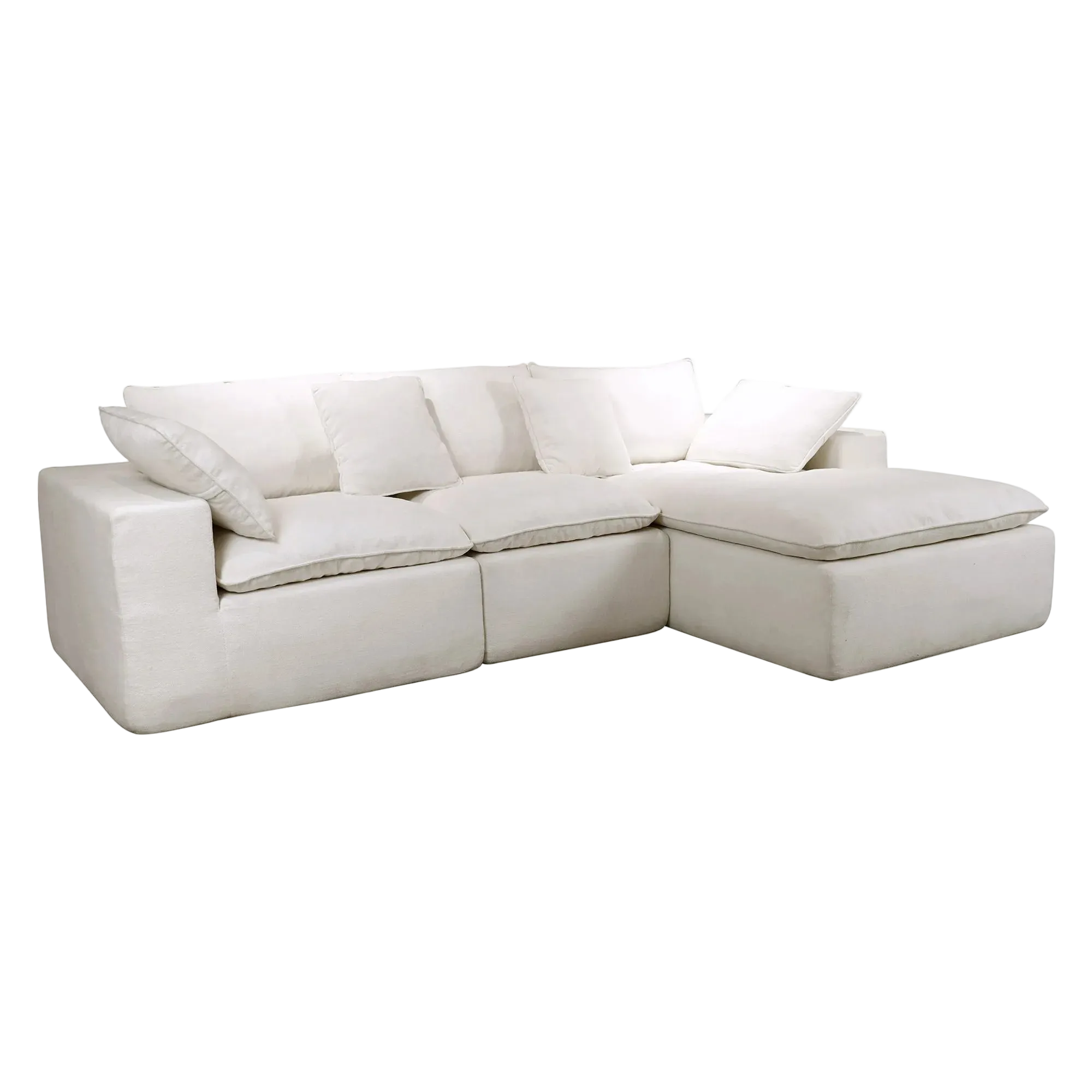 Velly Fleece Fabric Compressed Modular Corner Sofa, 3 Seater with Chaise, White