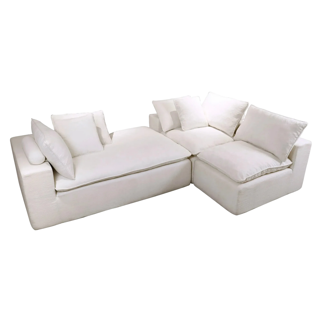 Velly Fleece Fabric Compressed Modular Corner Sofa, 3 Seater with Chaise, White