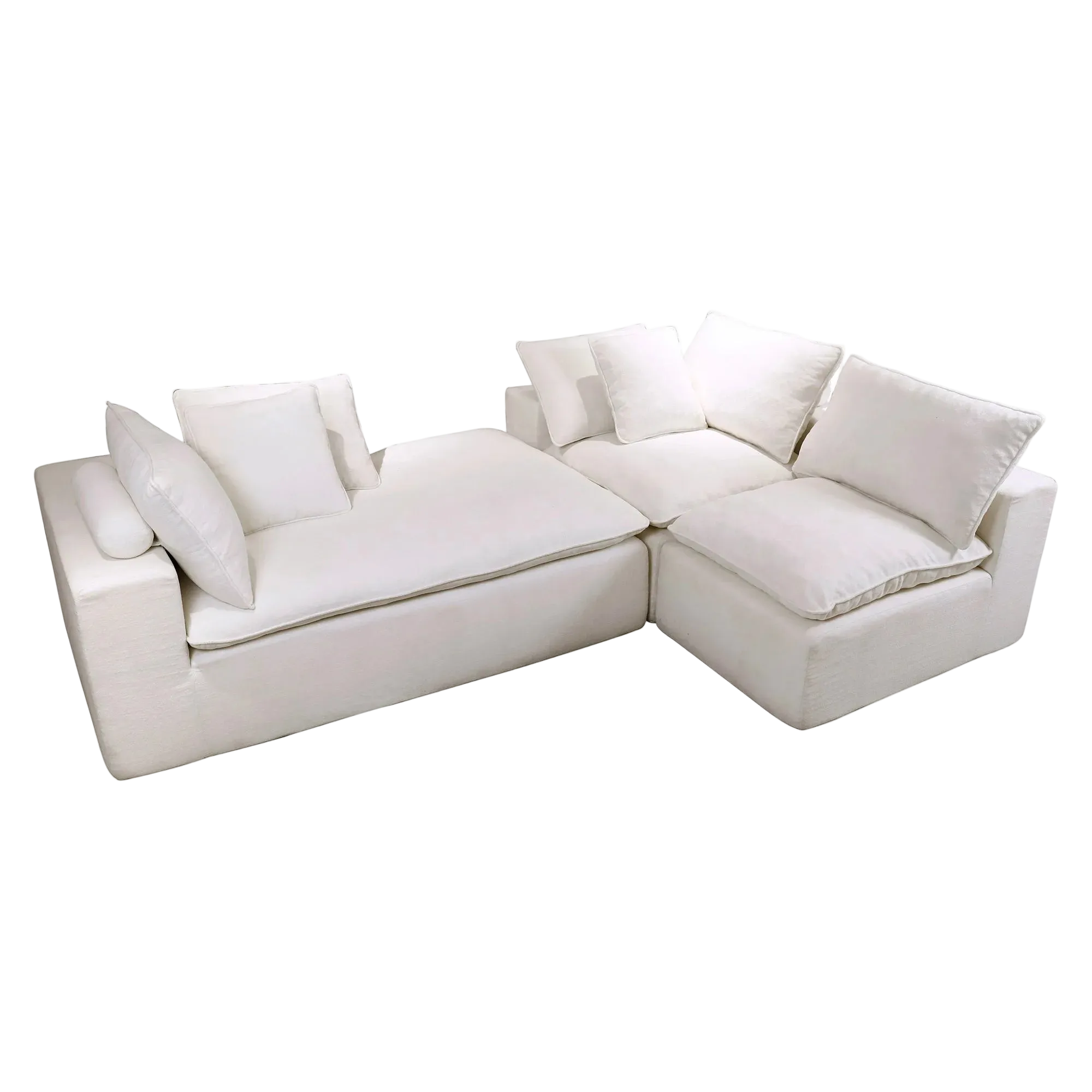 Velly Fleece Fabric Compressed Modular Corner Sofa, 3 Seater with Chaise, White
