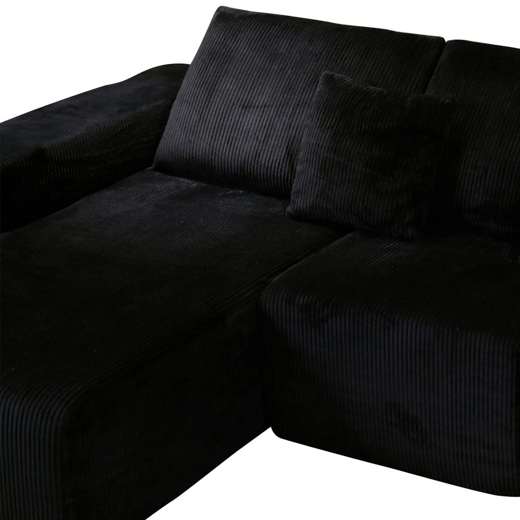 Nuevo Corduroy Fabric Compressed Modular Corner Sofa, 3 Seater with Chaise, Black