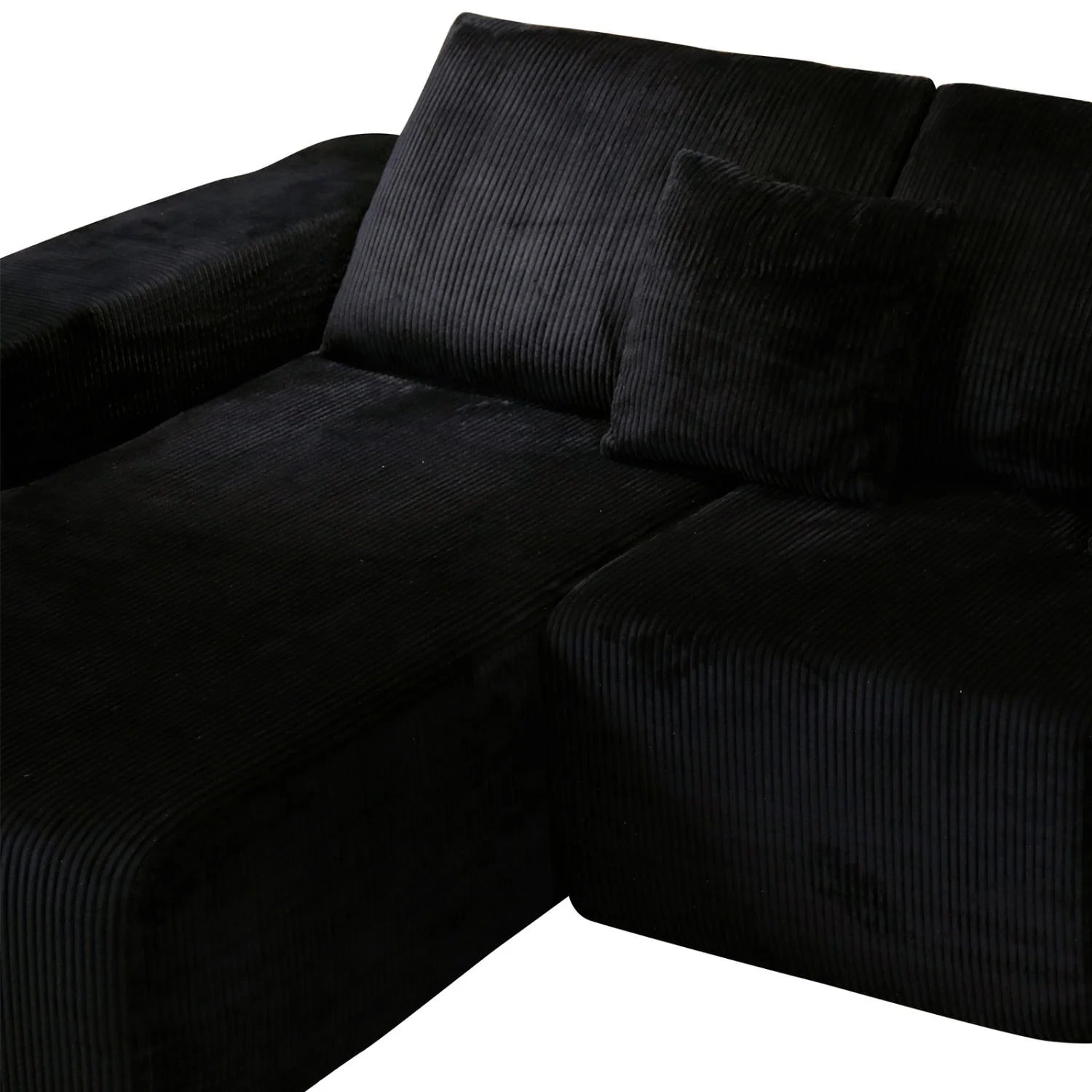 Nuevo Corduroy Fabric Compressed Modular Corner Sofa, 3 Seater with Chaise, Black