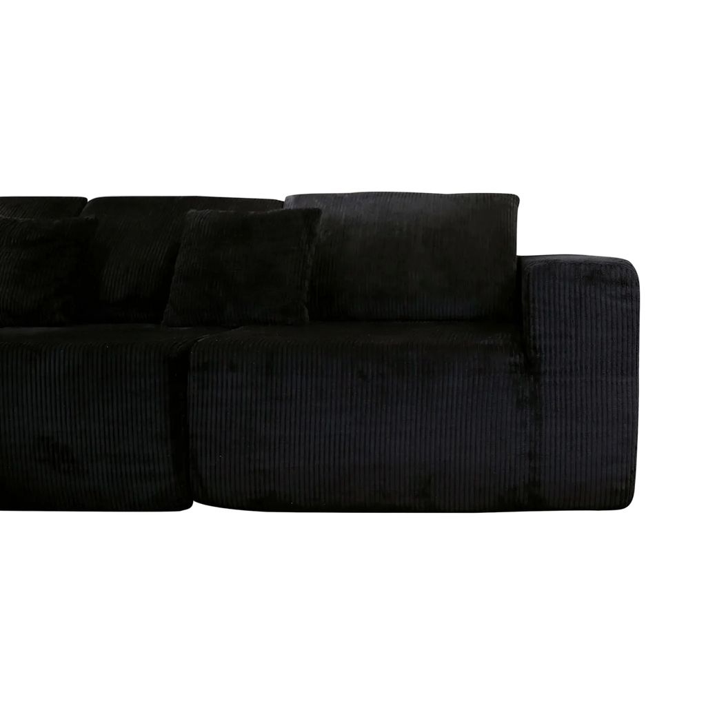 Nuevo Corduroy Fabric Compressed Modular Corner Sofa, 3 Seater with Chaise, Black