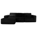 Nuevo Corduroy Fabric Compressed Modular Corner Sofa, 3 Seater with Chaise, Black
