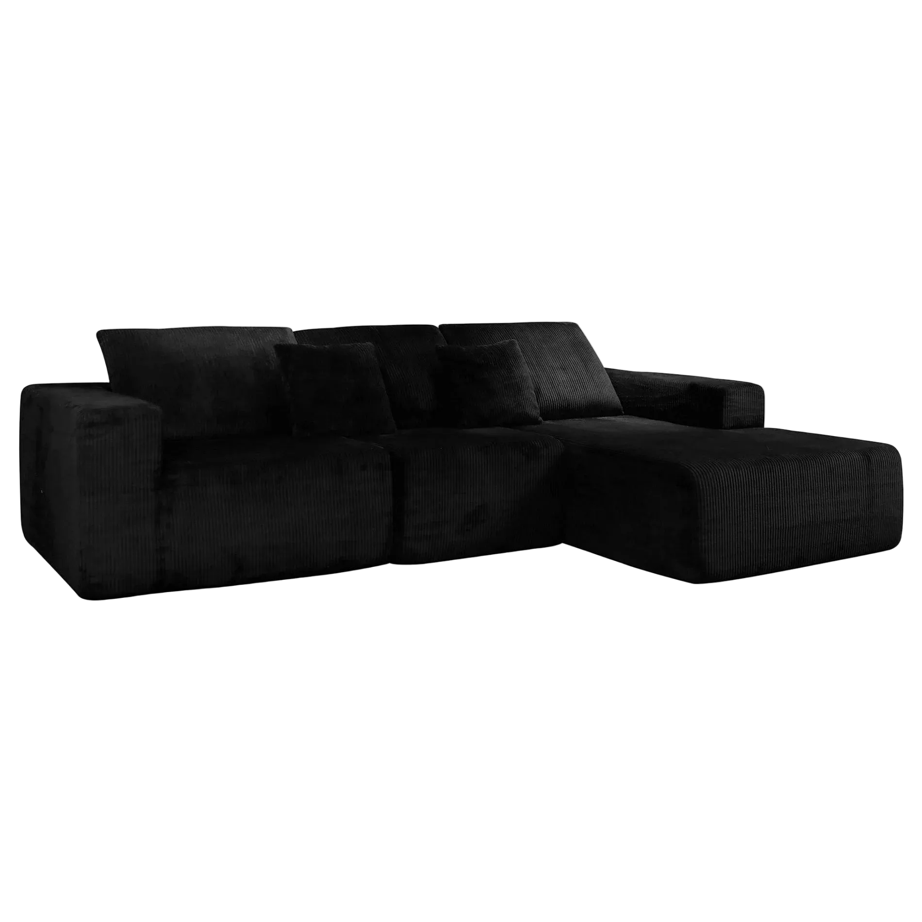 Nuevo Corduroy Fabric Compressed Modular Corner Sofa, 3 Seater with Chaise, Black