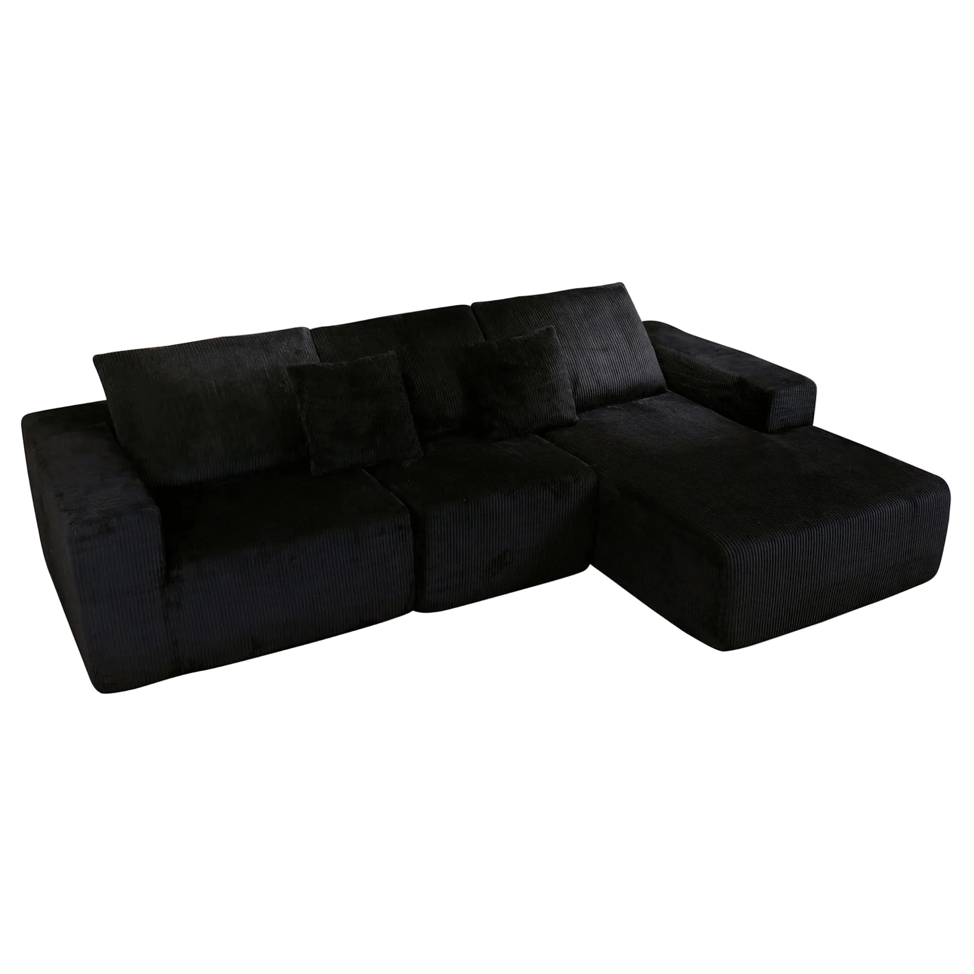 Nuevo Corduroy Fabric Compressed Modular Corner Sofa, 3 Seater with Chaise, Black