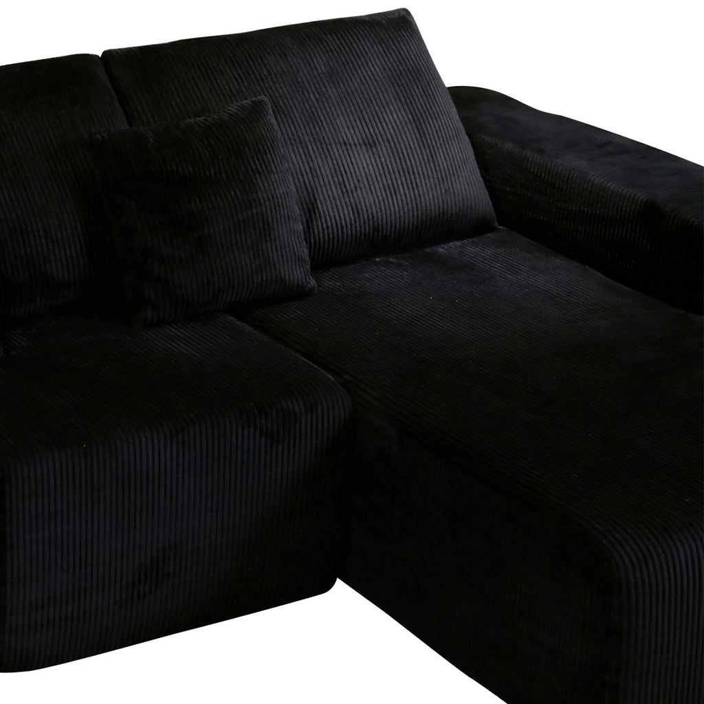Nuevo Corduroy Fabric Compressed Modular Corner Sofa, 3 Seater with Chaise, Black