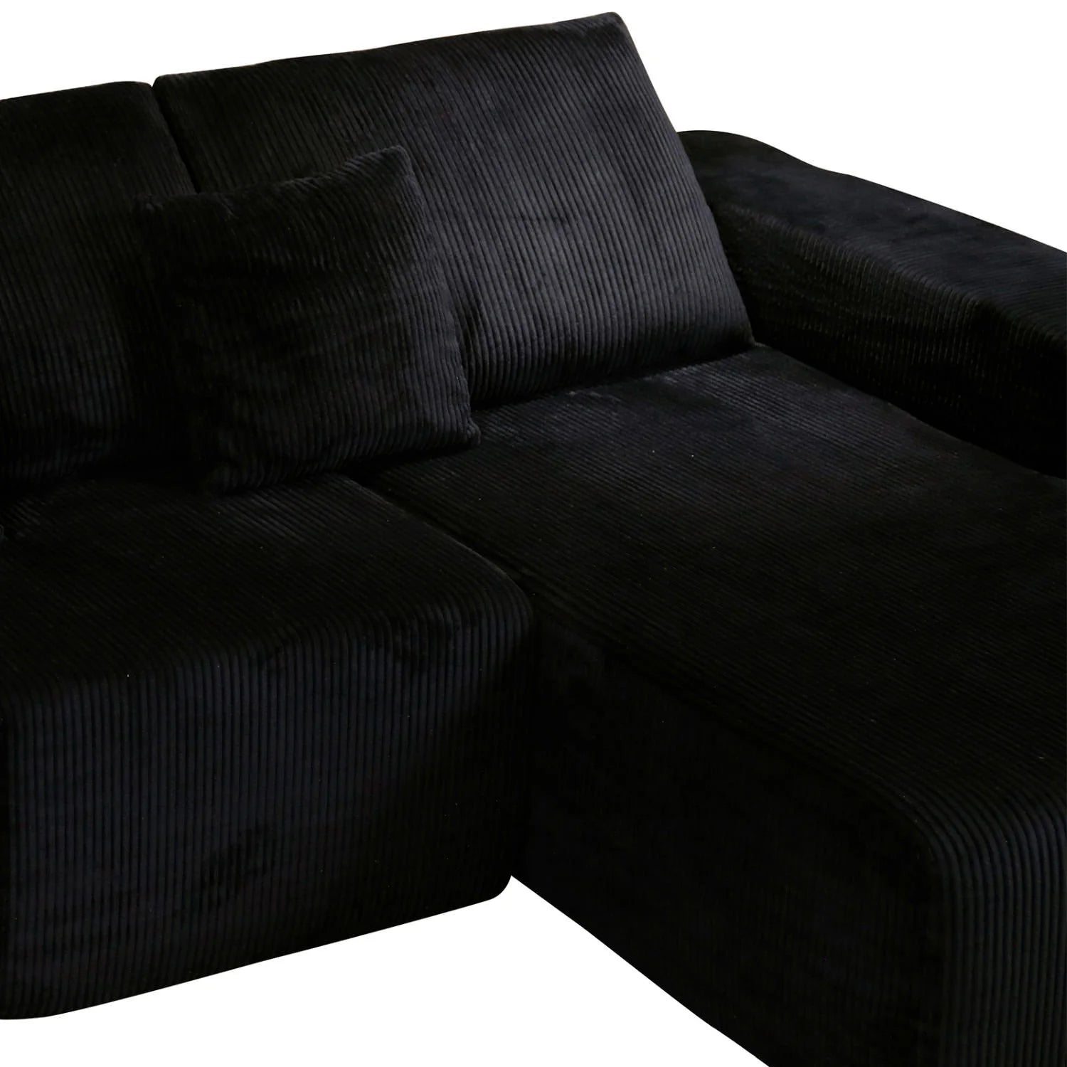Nuevo Corduroy Fabric Compressed Modular Corner Sofa, 3 Seater with Chaise, Black