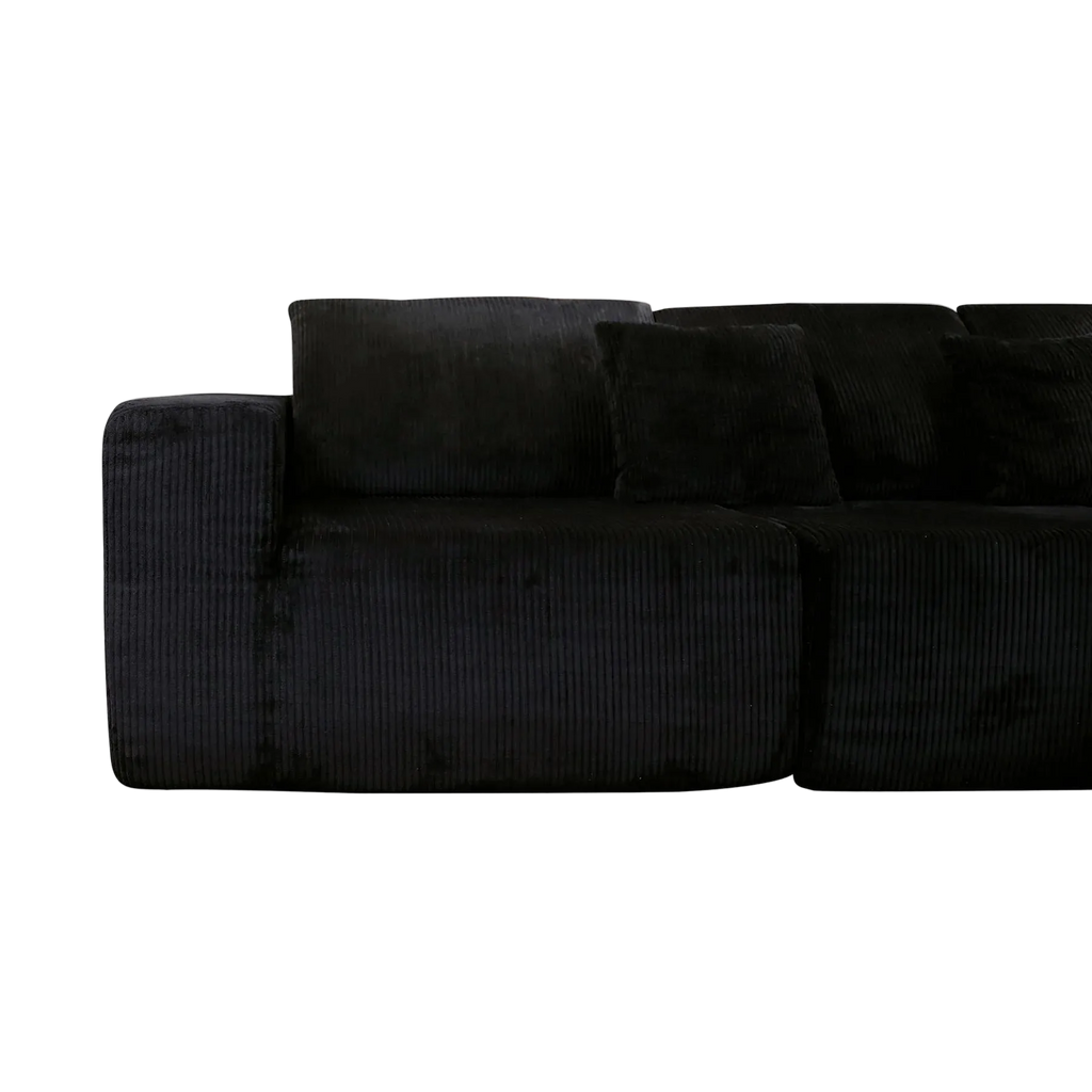 Nuevo Corduroy Fabric Compressed Modular Corner Sofa, 3 Seater with Chaise, Black