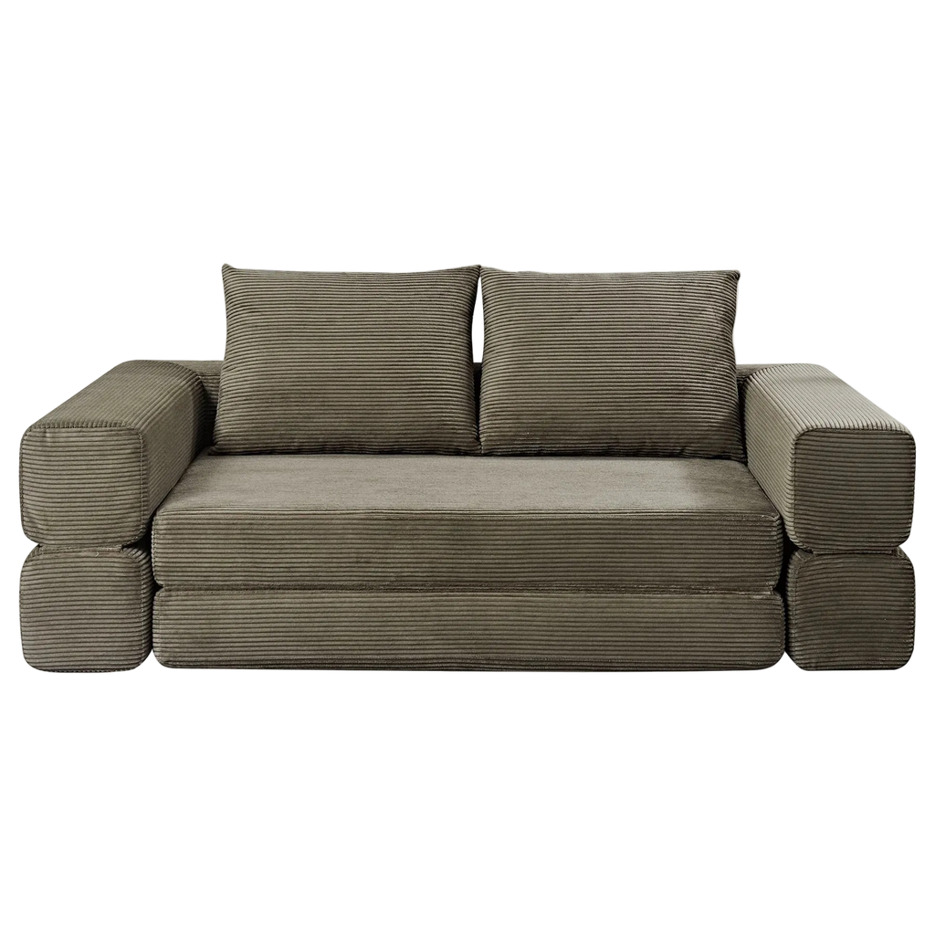 Vetrois Corduroy Fabric Fold Out Sofa Bed, 2 Seater / Queen, Khaki Green