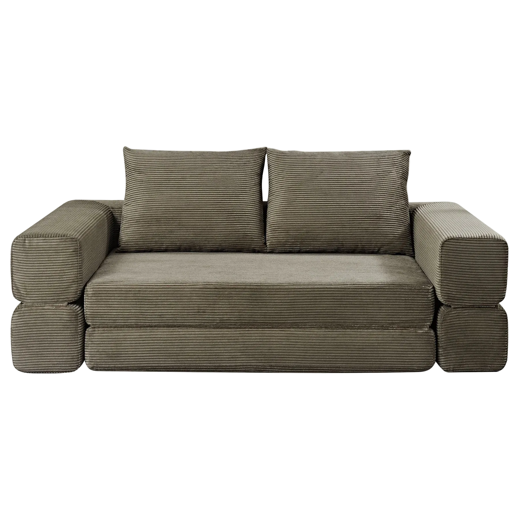 Vetrois Corduroy Fabric Fold Out Sofa Bed, 2 Seater / Queen, Khaki Green
