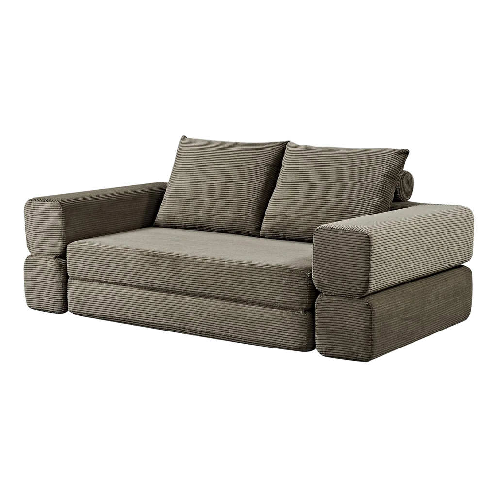 Vetrois Corduroy Fabric Fold Out Sofa Bed, 2 Seater / Queen, Khaki Green