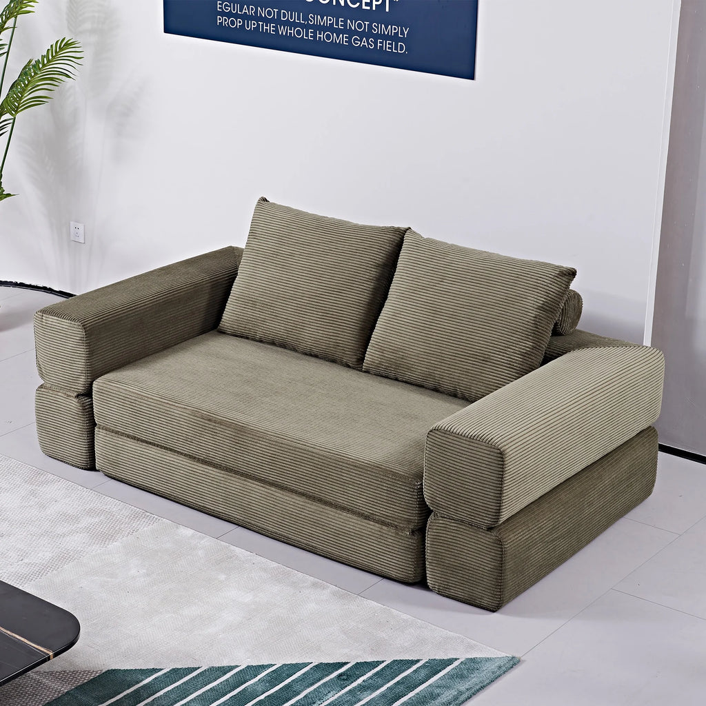 Vetrois Corduroy Fabric Fold Out Sofa Bed, 2 Seater / Queen, Khaki Green