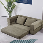 Vetrois Corduroy Fabric Fold Out Sofa Bed, 2 Seater / Queen, Khaki Green